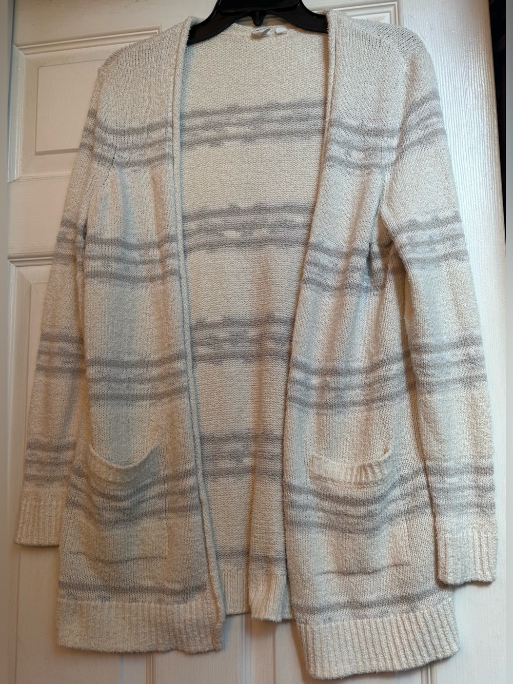 GAP Open-Front Cream & Light Gray Striped Knit Women's Cardigan